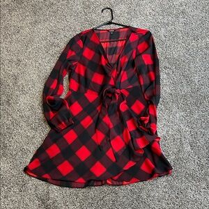 Express Red and Black Checkered Top
